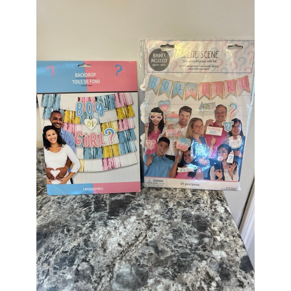 Gender Reveal Party Decorations Backdrop &‎ Selfie Scene Photo Props